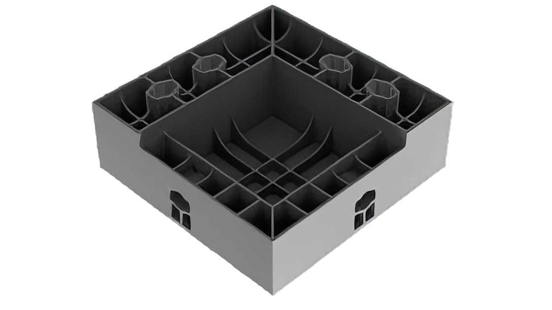 Corner element of plastic formwork 20 x 20 used for monolithic pouring of floors